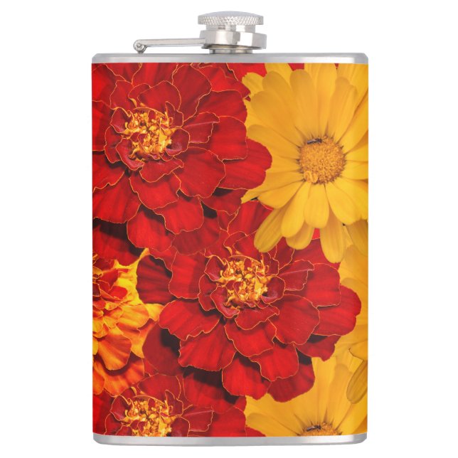 Cantil Uma Medalha de Marigolds Amarelo Vermelho e Laranj (Frente)