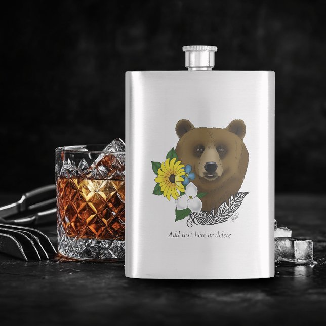 Cantil Urso Pardo Flores Azuis Pena Vida Selvagem (Criador carregado)
