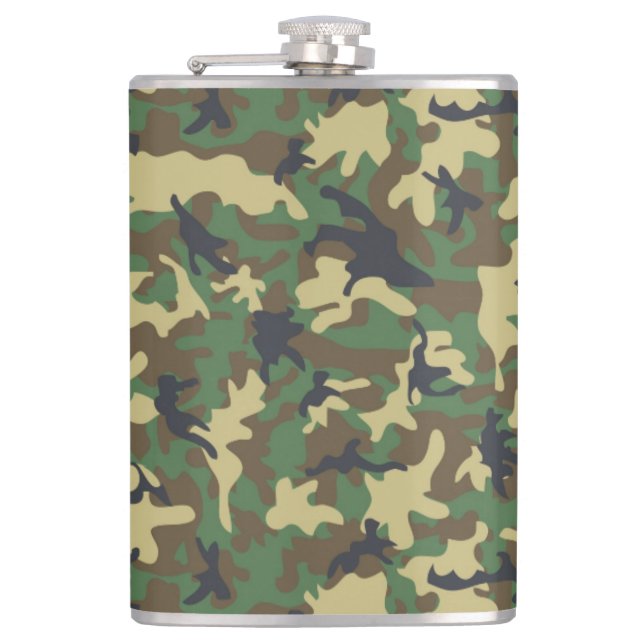 Cantil Verde Castanho Camouflage Vinil Molhado Flask 8 oz (Frente)