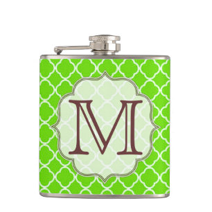 Cantil Verde limão Triterfoil Monograma Whiskey Flask