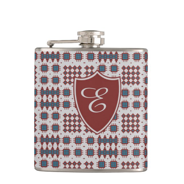 Cantil Vermelho, Teal, Cinza Galês, Monograma, Frasco (Frente)