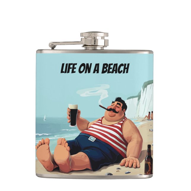 Cantil Vida na praia, Homem fumando charuto e cerveja Beb (Frente)