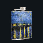 Cantil Vincent Van Gogh Starry Night 1888 Flask<br><div class="desc">Artista: Vincent Van Gogh Título: Starry Night Over the Rhone Year : 1888 (setembro) paisagem, pintura a óleo, obra-prima, antiga, vintage, famosa, arte, trabalho de arte, azul, ouro, espiral, ousada, clássica, elegante, romântica, bela, bonito, linda, decoração domiciliar, </div>