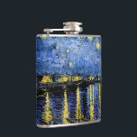 Cantil Vincent Van Gogh Starry Night 1888 Flask<br><div class="desc">Artista: Vincent Van Gogh Título: Starry Night Over the Rhone Year : 1888 (setembro) paisagem,  pintura a óleo,  obra-prima,  antiga,  vintage,  famosa,  arte,  trabalho de arte,  azul,  ouro,  espiral,  ousada,  clássica,  elegante,  romântica,  bela,  bonito,  linda,  decoração domiciliar, </div>