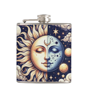 Cantil Vintage Celestial Meio Sol & Lua Azul Amarelo