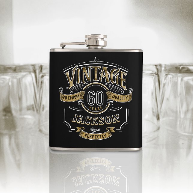 Cantil Vintage Personalizada Idade para Perfecção Anivers (Personalized Vintage Aged To Perfection Birthday Flask)