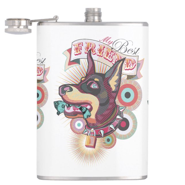 Cantil Vinyl Wrapped Flask – Urban Loyalty Doberman Art (Aberto)