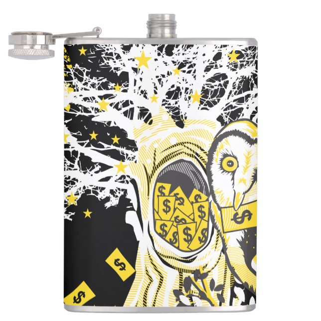 Cantil Vinyl Wrapped Flask – Urban Tree Owl & Wealth  (Aberto)