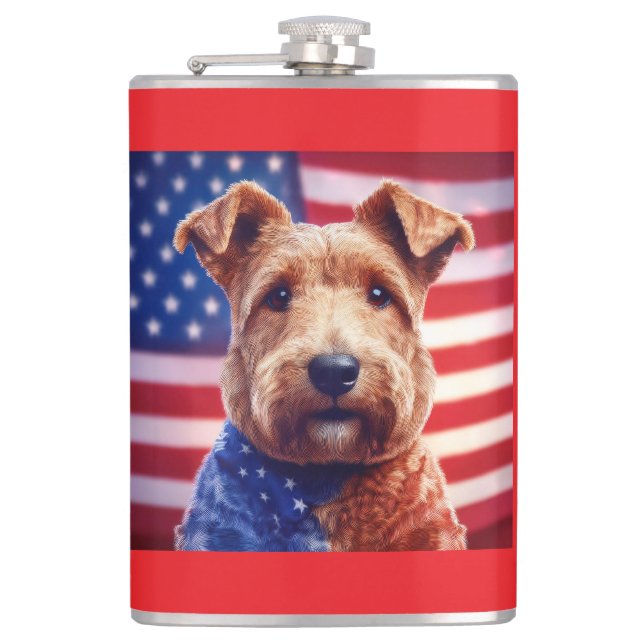 Cantil Welsh Terrier Com Bandeira Americana E Bandana (Frente)