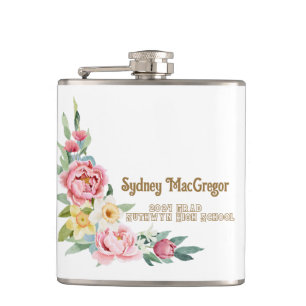 Cantil White Flask with Pink Peonies Graduation