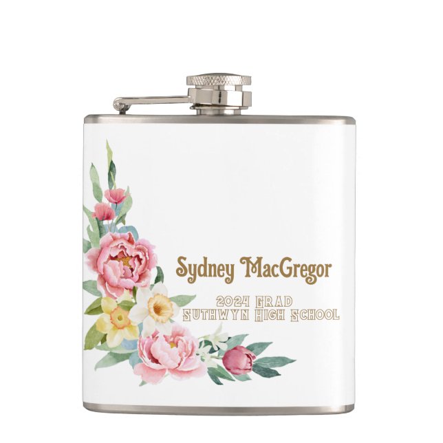 Cantil White Flask with Pink Peonies Graduation (Frente)