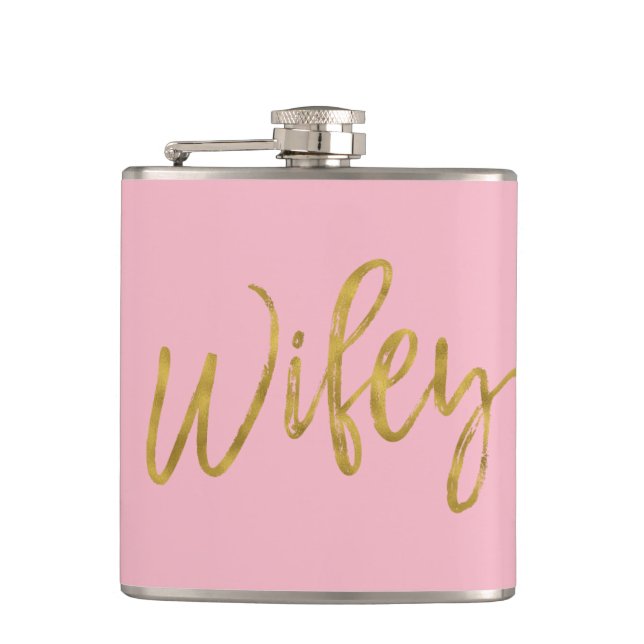 Cantil Wifey Flask with Gold Foil Script and Pink (Frente)