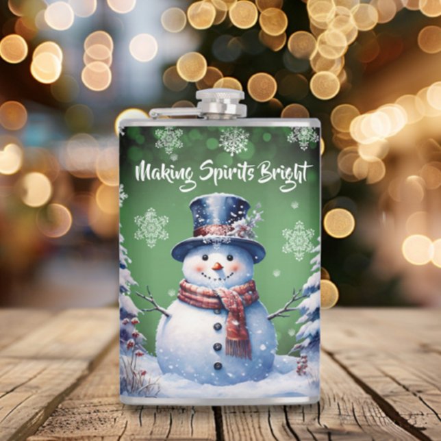 Cantil Winter Forest Snowman Natal | Verde (Green Winter Forest Snowman Christmas Flask)