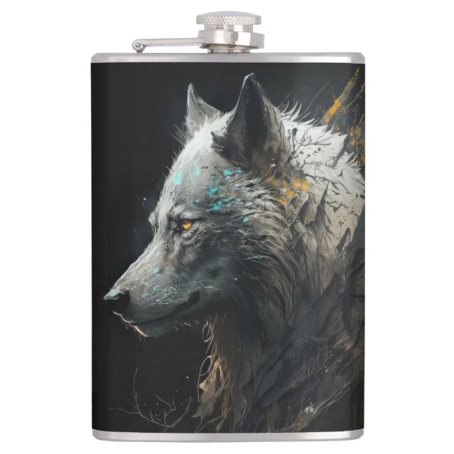 Cantil Wolf Portrait Animal Nature Wildlife Dark Painting (Frente)
