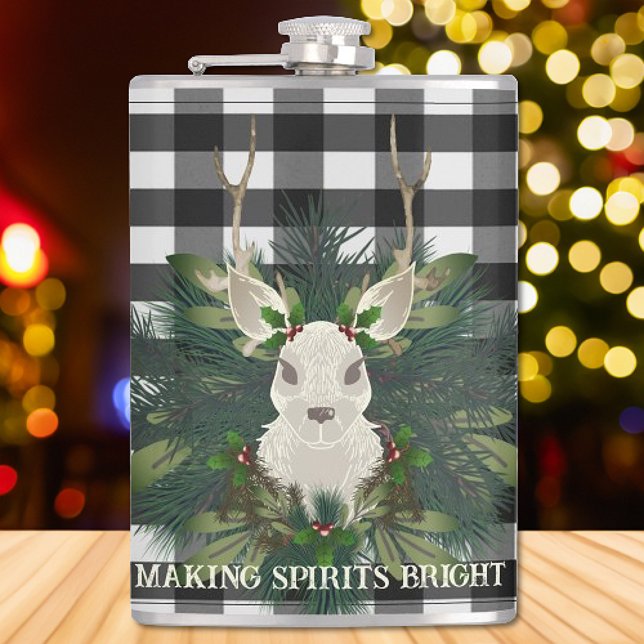 Cantil Xadrez de Buffalo Reindet Festivo Natal (Buffalo Plaid Festive Reindeer Christmas Flask)