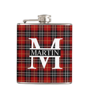Cantil Xadrez de Tartan Vermelho Preto e Branco Monograma