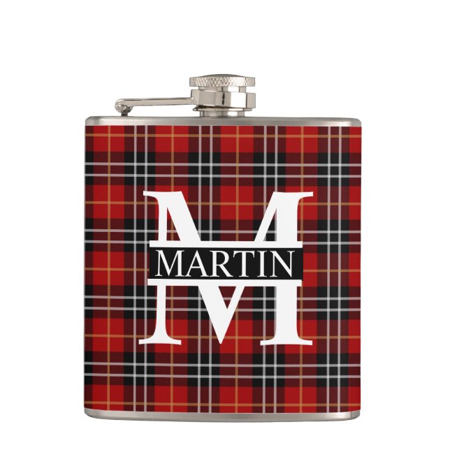 Cantil Xadrez de Tartan Vermelho Preto e Branco Monograma (Frente)