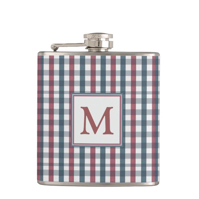 Cantil Xadrez Vermelho, Branco e Azul com Monograma (Frente)