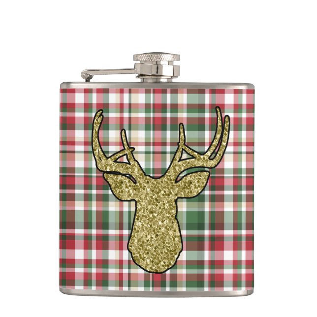 Cantil Xadrez XMAS de Natal Tartan Dourado Deer Buck Flas (Frente)