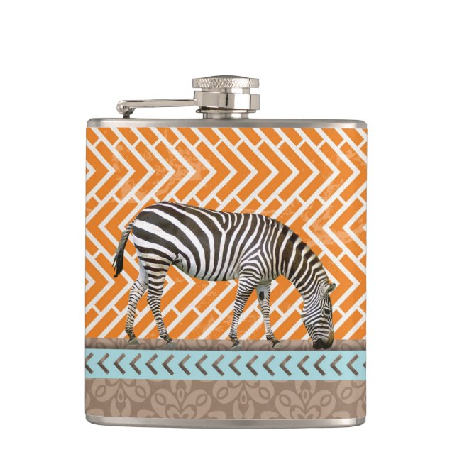 Cantil Zebra Orange Chevrons Tan Blue Hip Flask (Frente)
