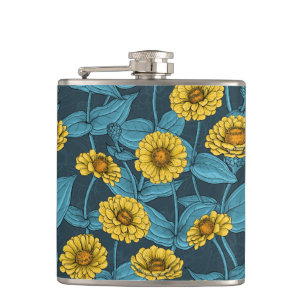 Cantil Zinnias Amarelas em azul escuro