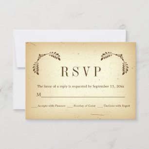 Canto marrom folhas beige casamento RSVP resposta 