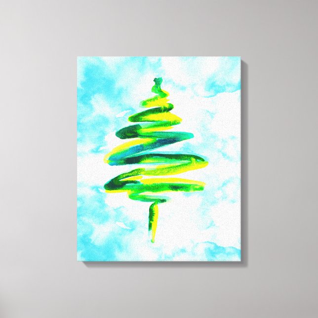 Canvas abstrato de aquarela de árvore de Natal azu (Frente)