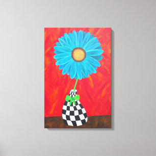 Canvas azuis da parede do vaso de flor da arte de