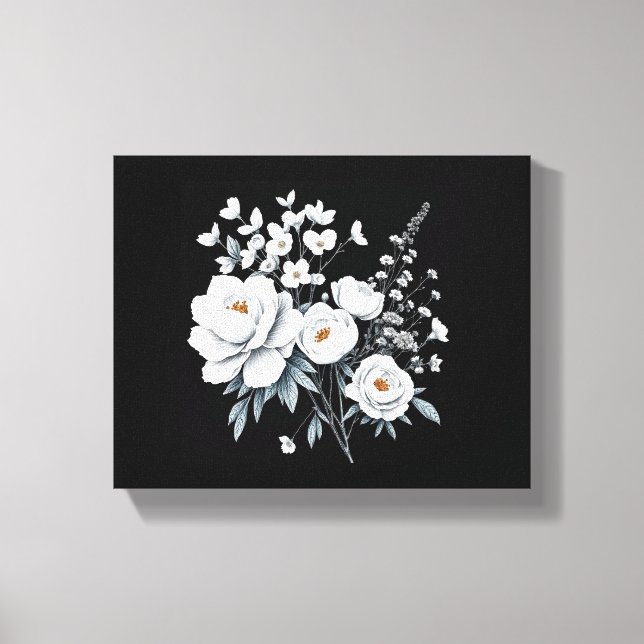 Canvas Botânica Mínima da Flor Branca | Elegante (Frente)