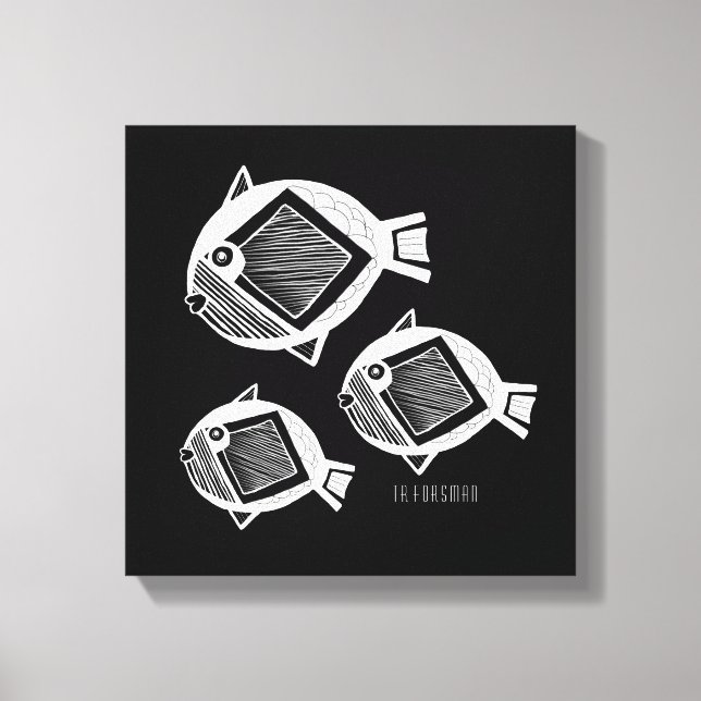 Canvas branca de tinta preta de peixe antigo (Frente)