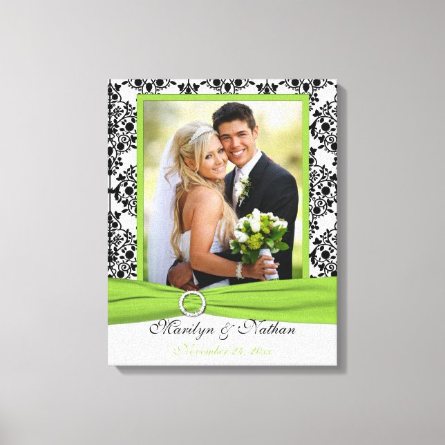Canvas Chartreuse, Preto, Casamento tema damasco B (Frente)
