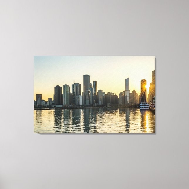 Canvas - Chicago Skyline em Illinois, em Sunset (Frente)