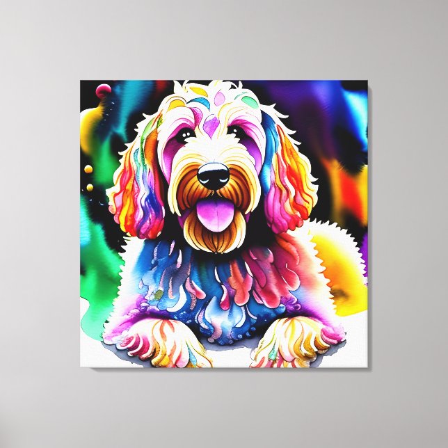 Canvas Colorida de Desenho de Goldendoodle (Frente)