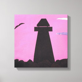 Canvas com farol contra um céu cor-de-rosa