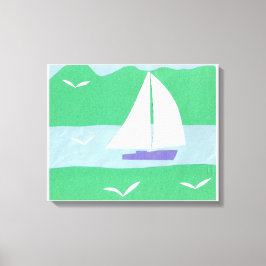 Canvas com veleiro e montes verdes