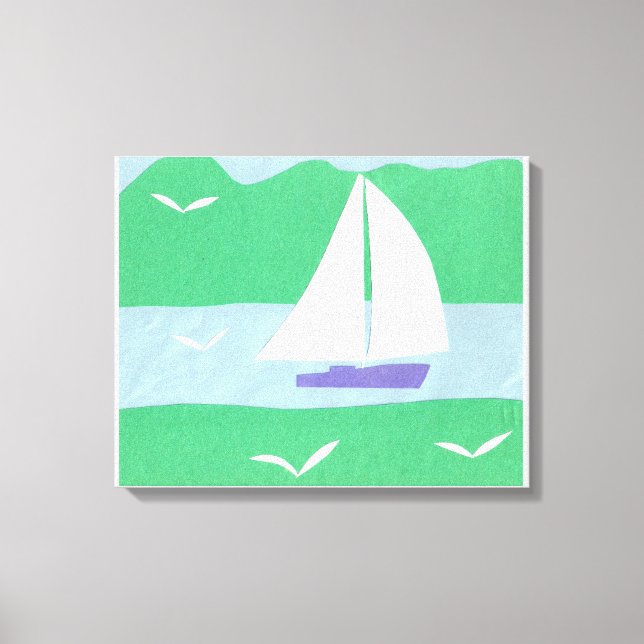 Canvas com veleiro e montes verdes (Frente)