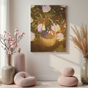 Canvas da Cesta de Amoras Azuis de ouro