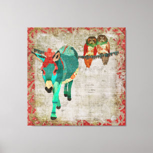 Canvas de arte cor-de-rosa das corujas do rubi de