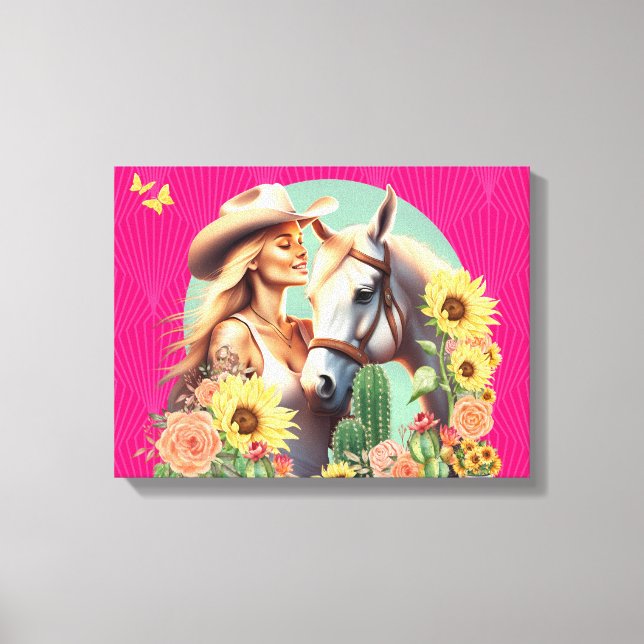 Canvas de Arte de Amantes de Cavalo Rosa Quente (Frente)