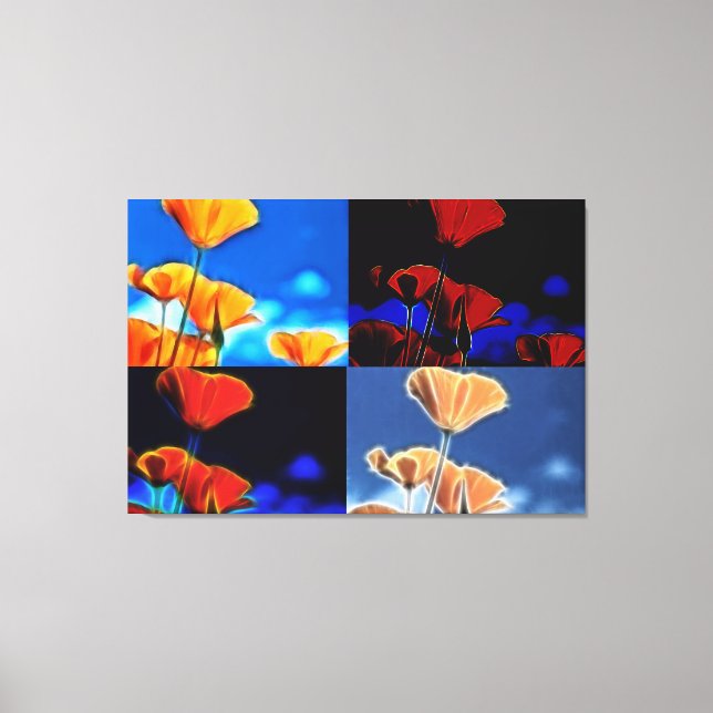 Canvas de Arte Quadtych de Poppies Grandes (Frente)