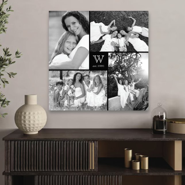 Canvas de Colagem de Fotografias do Monograma da F (Modern Square Family Monogram Photo Collage Canvas @ fat_fa_tin)