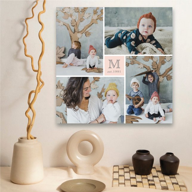 Canvas de Colagem de Fotografias do Monograma da F (Modern Square Family Monogram 4 Photo Collage Canvas @ fat_fa_tin)