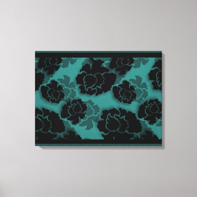 Canvas de Decadência Floral Grungy, Teal (Frente)
