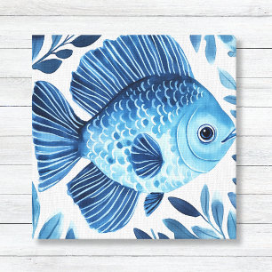 Canvas de Decoração Costeira de Peixe de Cor Azul