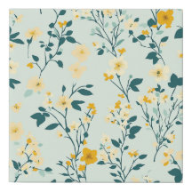 Canvas de Falsa Floral Branco Amarelo Azul-claro