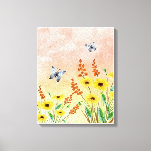 Canvas de Flores de Ilustração Laranja (Frente)