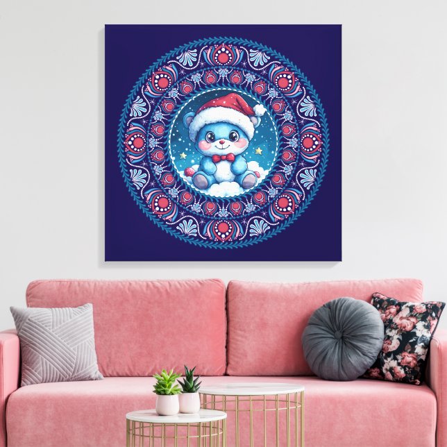 Canvas de Mandala de Urso Kawaii, de Natal Azul (Insitu(Sala de estar))
