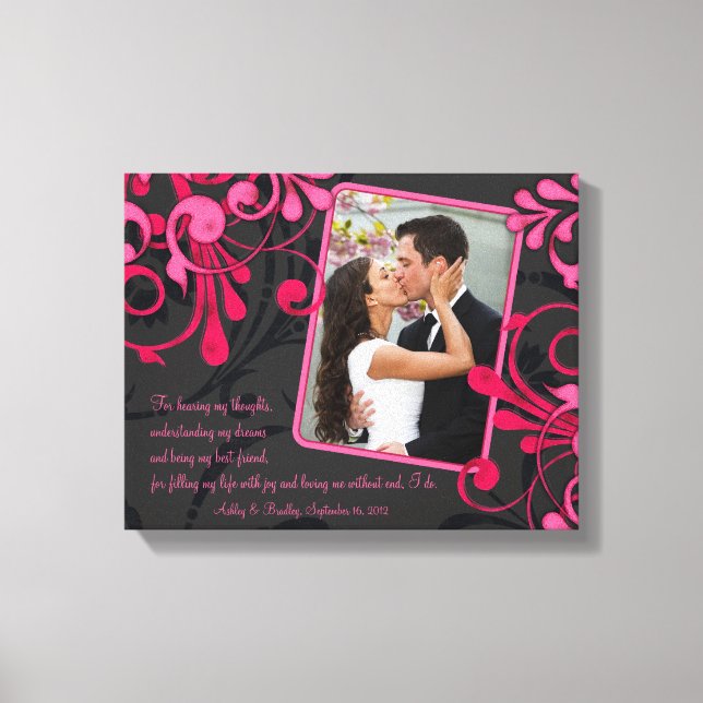 Canvas de Modelo de Foto de Casamento Floral Preto (Frente)