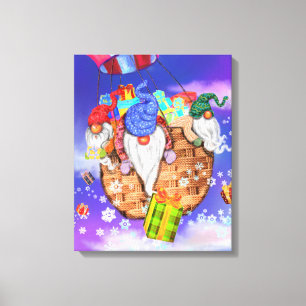 Canvas De Natal Imprimem Gnomos Voando Dá Presente