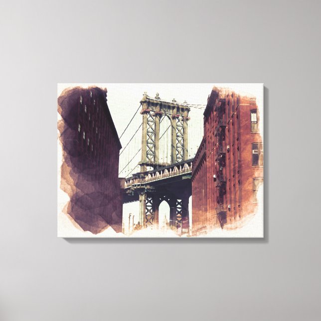 Canvas de Pintura de NYC Watercolor do Brooklyn Br (Frente)